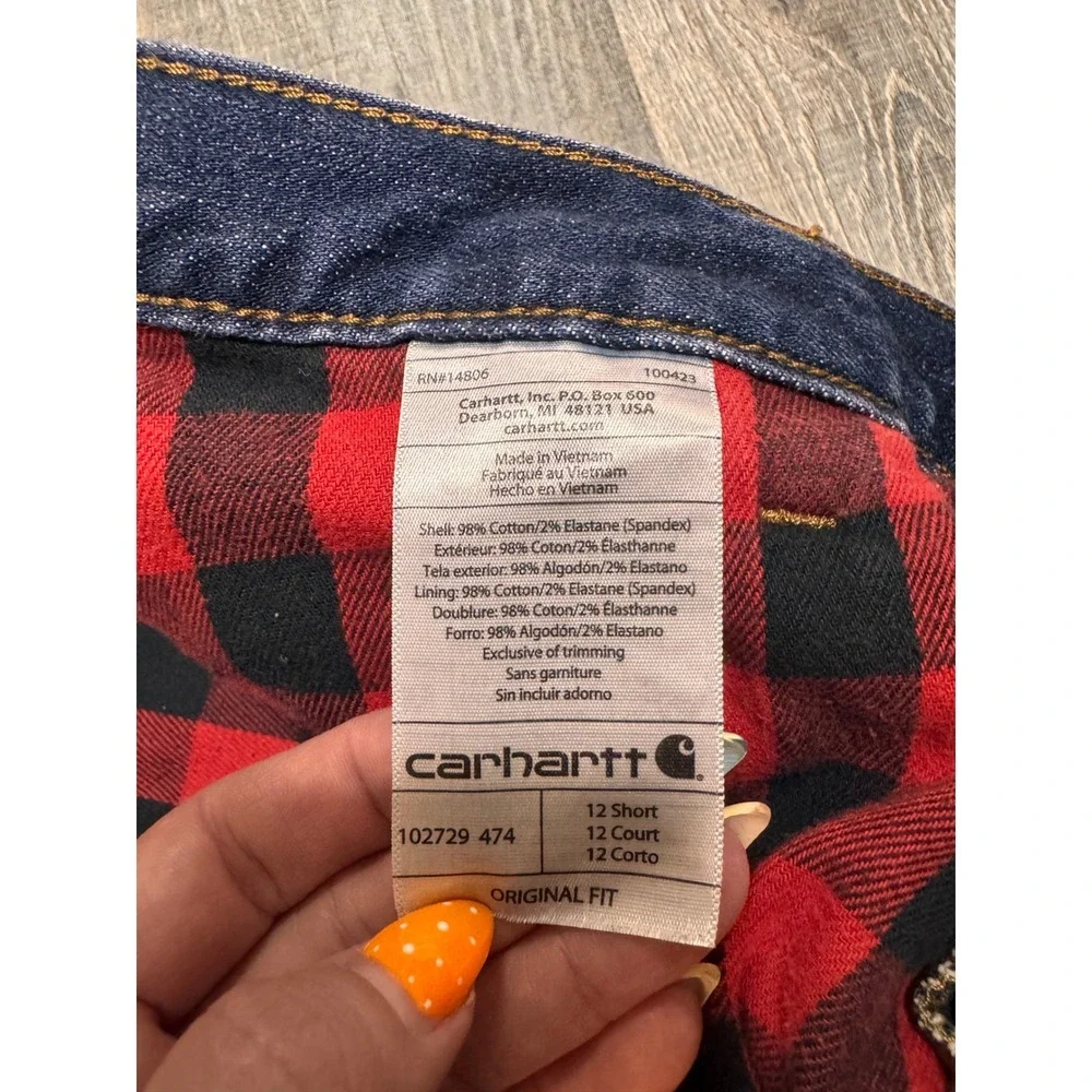 Carhartt Flannel Lined Jeans Womens 12 Short Original Fit Straight Leg 102729